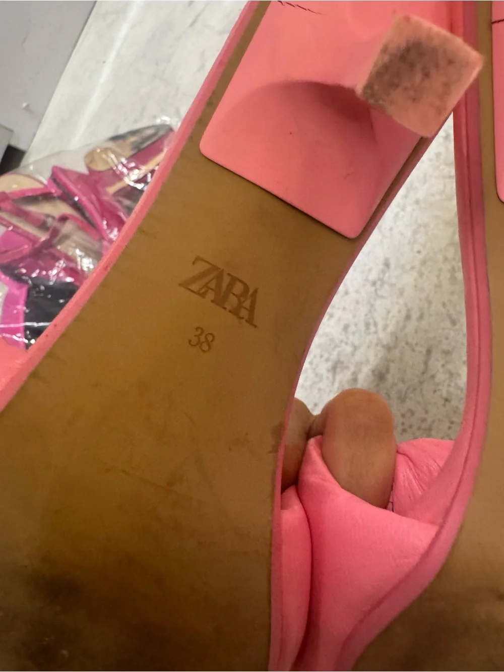 ZARA Coral-Pink Padded Slide Sandals - Picture 3 of 3